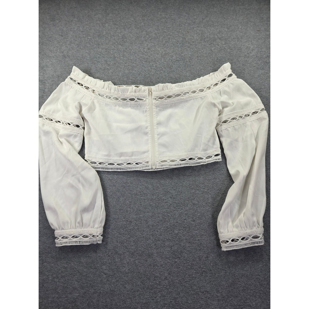 BANJUL Womens Off The Shoulder Crochet Lace Crop Top Large White Boho